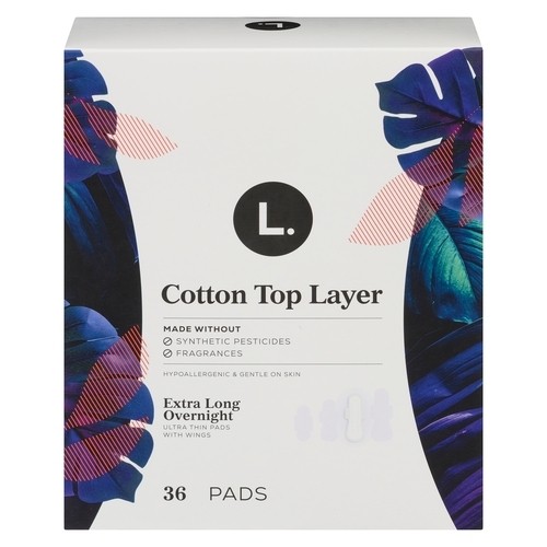 L. Ultra Thin Pads Extra Long Overnight Cotton Top Layer 36 Count