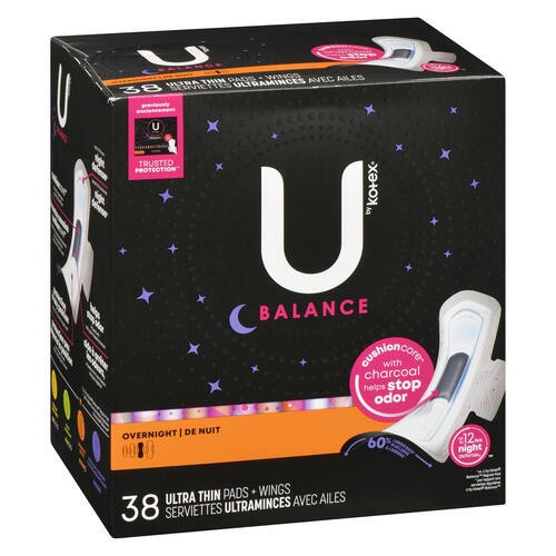 U by Kotex Balance Ultra Thin Pads Overnight With Wings 38 Count
