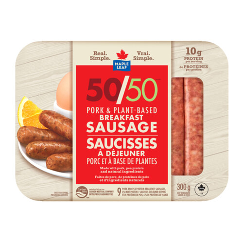 Maple Leaf 50/50 Pork & Plant-Based Breakfast Sausage 300 g (frozen)