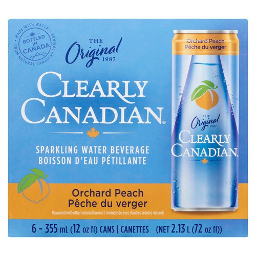 Clearly Canadian Sparkling Water Orchard Peach 6 x 355 ml (cans)