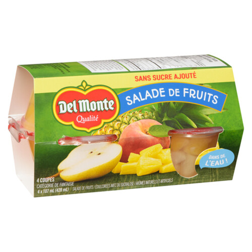 Del Monte Fruit Cups Packed In Water No Sugar Added Fruit Salad 4 x 107 ml