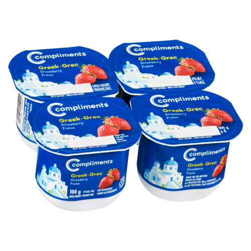 Compliments 0% Greek Yogurt  Strawberry 4 x 100 g