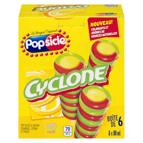 Popsicle Cyclone Water Ice Pineapple Lemon Strawberry Frozen Treat 6 x 80 ml Per Pack