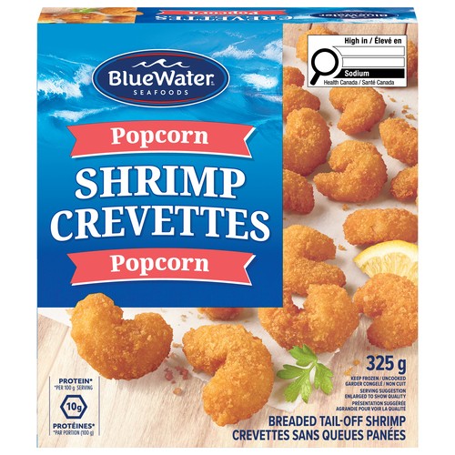 BlueWater Seafoods Frozen Breaded Tail-Off Popcorn Shrimp 325 g