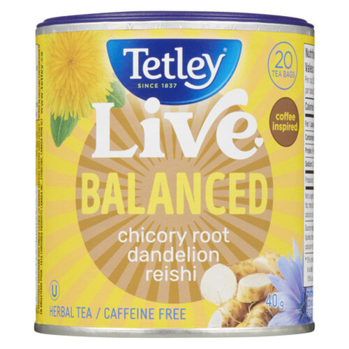 Tetley Herbal Tea Live Balanced Chicory Root Dandelion 20 Tea Bags 