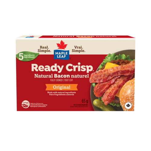 Maple Leaf Ready Crisp Natural Bacon Slices Fully Cooked 65 g