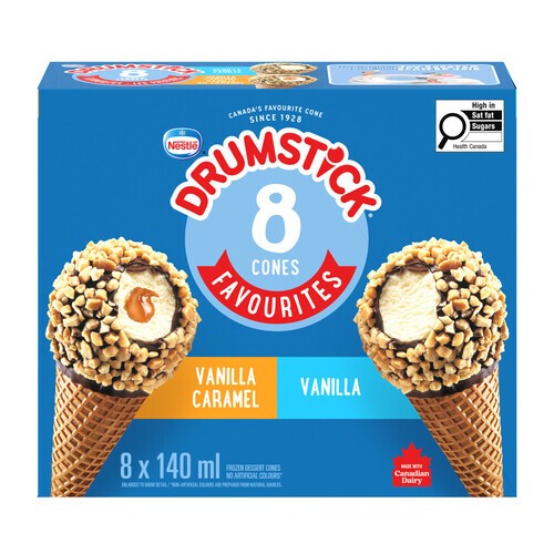 Nestlé Drumstick Frozen Dessert Cones Vanilla & Vanilla Caramel 8 x 140 ml