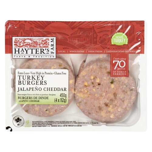 Hayter's Farm Turkey Burgers Jalapeno Cheddar 450 g