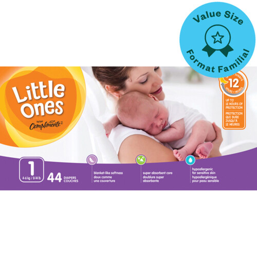 Compliments Little Ones Diapers Jumbo Pack Size 1 44 Count