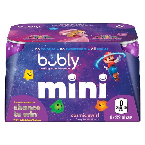 Bubly Sparkling Water Cosmic Swirl Berry Vanilla 6 x 222 ml (cans)