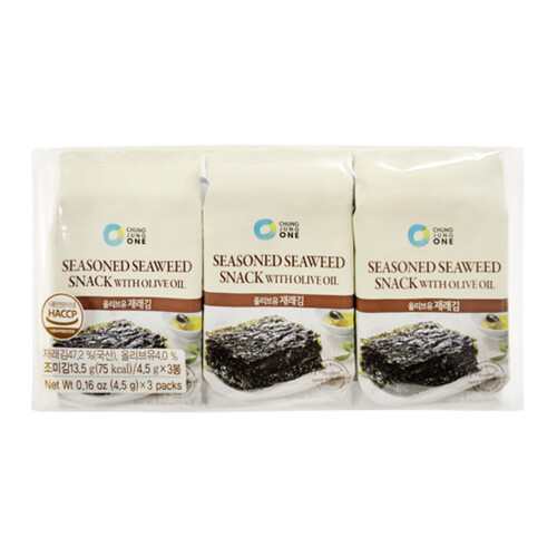 Chung Jung One Seaweed Snack With Olive Oil 3 x 4.5 g