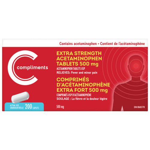 Compliments Acetaminophen 500 mg Extra Strength Tablets 200 EA