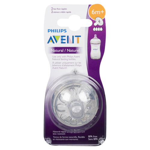 Philips Avent Natural Fast Flow Bottle Nipple 6m+ 2 Pack