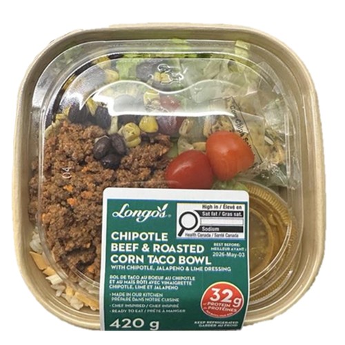 Longo's Taco Bowl Chipotle Beef & Roasted Corn 420 g