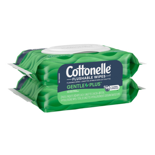 Cottonelle Gentle Plus Flushable Wet Wipes Aloe & Vitamin E 2 Packs x 42 Wipes