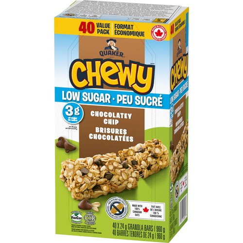 Quaker Chewy Low Sugar Granola Bars Chocolatey Chip Value Pack 40 Pack 960 g