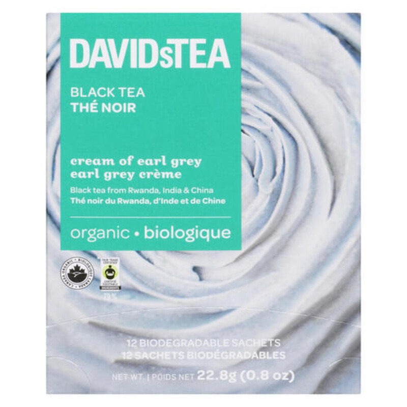 DAVIDsTEA Organic Black Tea Cream Of Earl Grey 12 Sachets Voilà