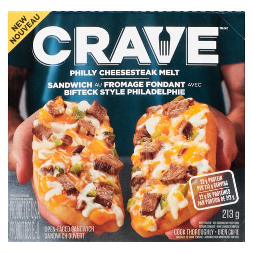 CRAVE Frozen Open-Faced Sandwich Melt Philly Cheesesteak 213 g