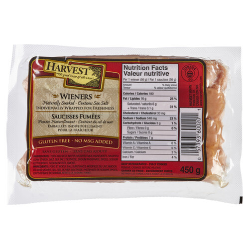 Harvest Meats Naturally Smoked Wieners 450 g