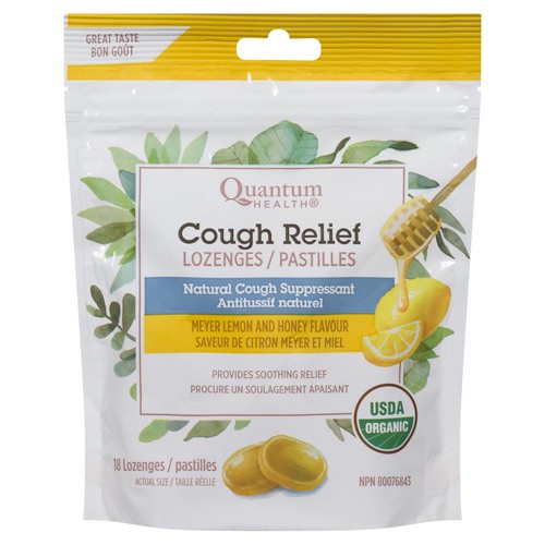 Quantum Cough Relief Organic Lozenges Meyer Lemon 18 EA