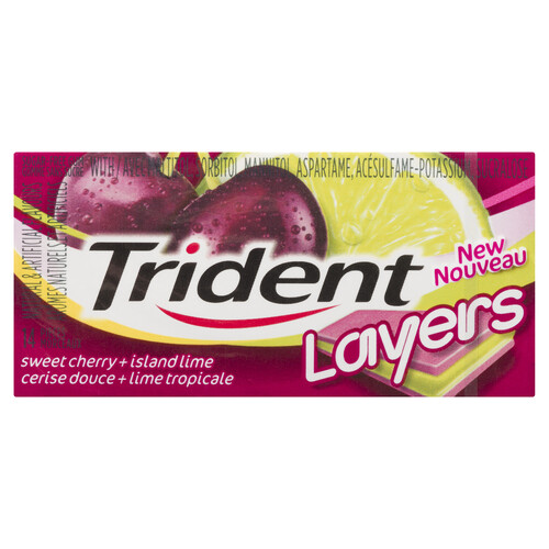 Trident Layers Gum Sugar Free Sweet Cherry & Island Lime 14 Pieces 