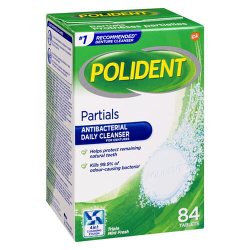 Polident Partials Antibacterial Daily Cleanser Tablets For Dentures 84