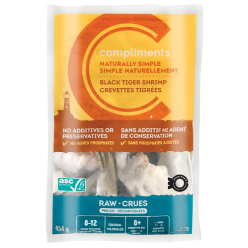 Compliments Naturally Simple Frozen Raw Shrimp Easy Peel 8-12 Count 454 g