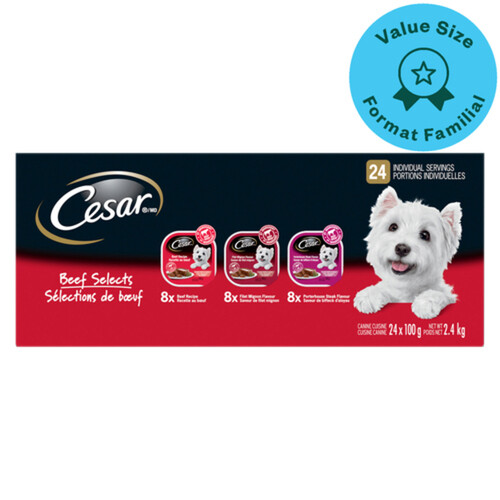Cesar Adult Wet Dog Food Classic Loaf in Sauce Beef Selects Variety Pack 24 x 100 g