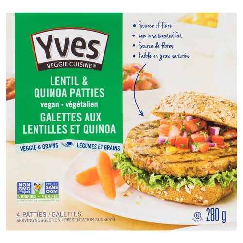 Yves Veggie Cuisine Lentil and Quinoa Patties 280 g  (frozen)