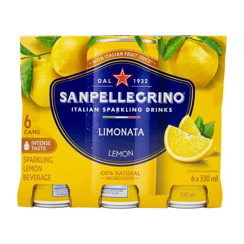 San Pellegrino Italian Sparkling Drink Limonata 6 x 330 ml (cans)