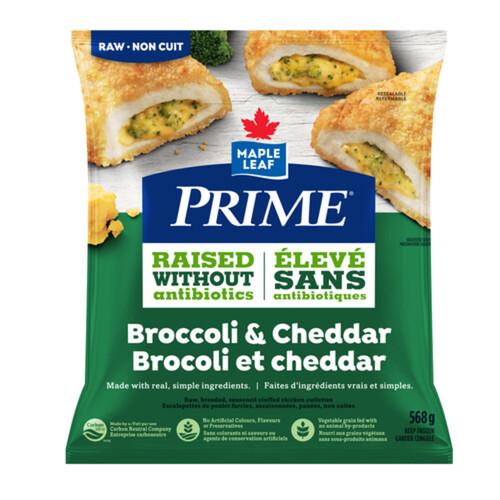 Prime Frozen Seasoned Stuffed Chicken Cutlettes Broccoli & Cheddar Breaded Raw 568 g