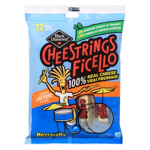 Black Diamond Lactose-Free Cheestrings Pizza Mozzarella Cheese 12 Pack 252 g