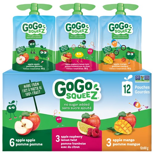 GoGo Squeez Fruit Sauce Snack Pouches No Sugar Added Apple Raspberry Lemon Twist Mango 12 x 90 g
