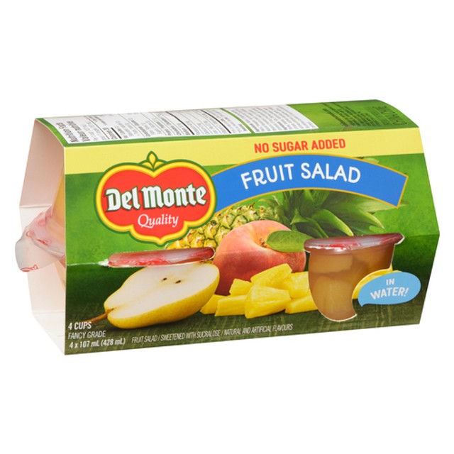 Del Monte Fruit Cups Packed In Water No Sugar Added Fruit Salad 4 x 107 ...
