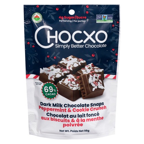 Chocxo Dark Milk Chocolate Snaps Peppermint & Cookie Crunch 98 g