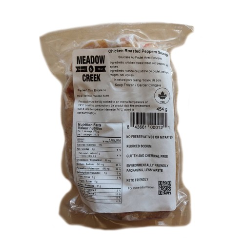Meadow Creek Sausage Meat Chicken Roasted Pepper 454 g