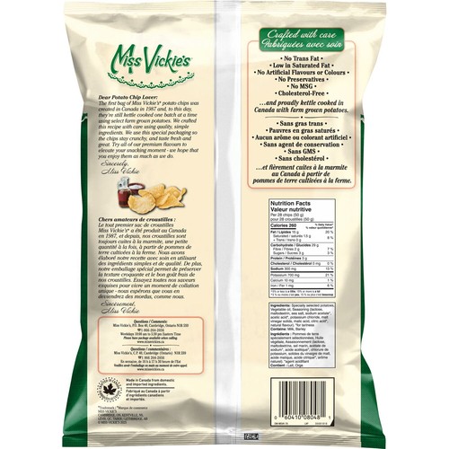 Miss Vickie's Kettle Cooked Potato Chips Sea Salt & Malt Vinegar Flavour Value Size 325 g