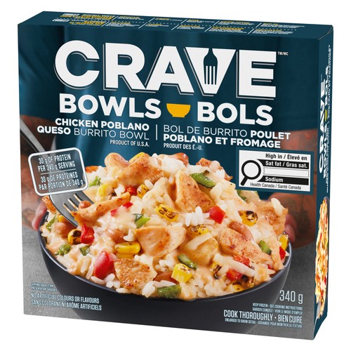Crave Frozen Burrito Bowl Chicken Poblano Queso 340 g