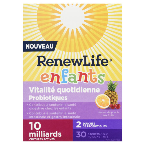 Renew Life Kids Daily Boost Probiotic Fruit Punch Flavour 10 Billion Active Cultures 30 Packets