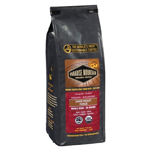 Paradise Mountain Organic Whole Bean Coffee Dark Roast 454 g