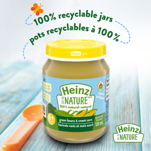 Heinz by Nature Natural Baby Food Organic Green Beans & Sweet Corn Purée 128 ml