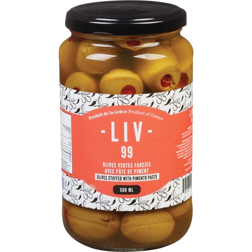 LIV99 Green Stuffed Olives With Pimento Paste 580 ml