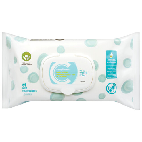 Compliments Baby Wipes Water 64 Count