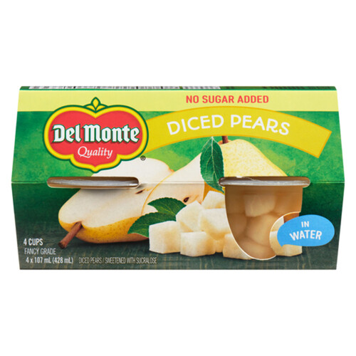 Del Monte Diced Pears In Water 4 x 107 ml