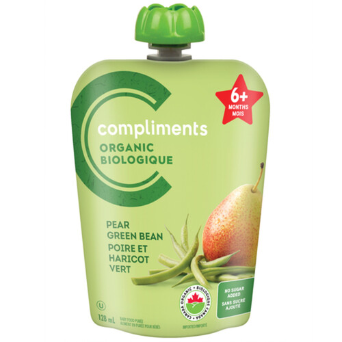 Compliments Organic Baby Food Purée Pear & Green Beans 128 ml