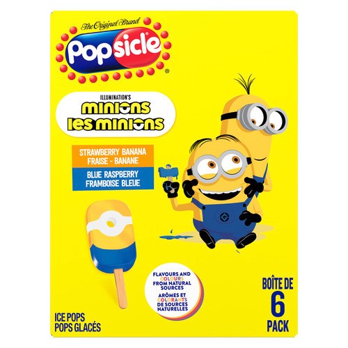 Popsicle Minions Ice Pops Strawberry, Banana & Blue Raspberry 6 x 60 ml