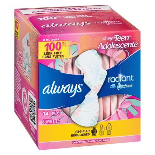 Always Radiant Pads Regular Unscented 14 Count