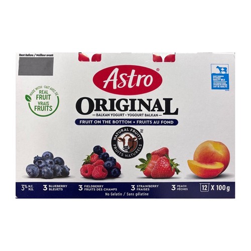 Astro Original 3% Yogurt Fruit On The Bottom Variety Pack 12 x 100 g