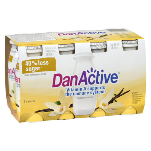 DanActive Yogurt Drink, Vanilla Flavour, 93ml (Pack of 8) - Drinkable yogurt