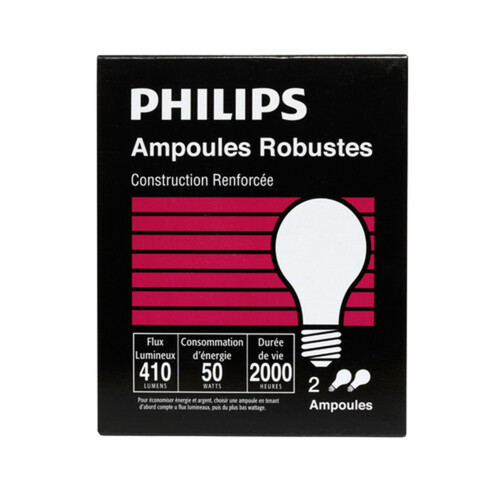 Philips Light Bulbs 50W A19 2 EA